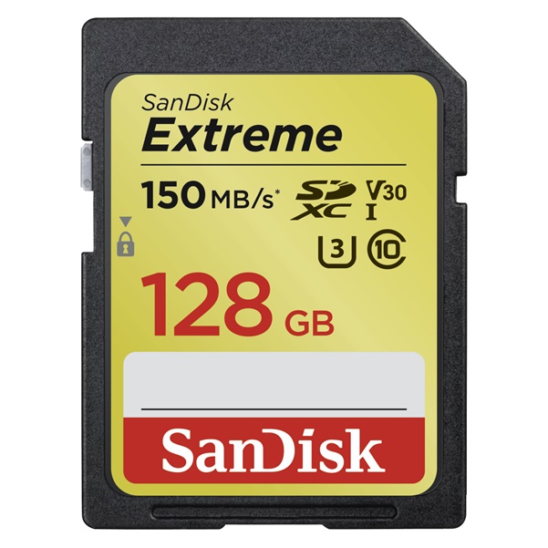SanDisk SDXC Extreme 128GB,Video Speed Class V30, UHS Speed Class U3, UHS-I, 150MB/s