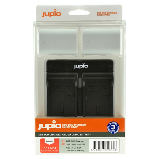 CCA1004 2x Jupio Canon LP-E6N Ultra + USB Doppelladegerät