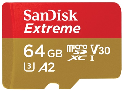 SanDisk microSDXC Extreme 64GB 170 MB/s, UHS-I, C10, U3, V30, A2 + SD Adapter