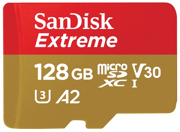 SanDisk microSDXC Extreme 128GB 190 MB/s, UHS-I, C10, U3, V30, A2 + SD Adapter