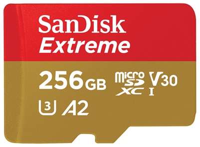 SanDisk microSDXC Extreme 256GB 190 MB/s, UHS-I, C10, U3, V30, A2 + SD Adapter