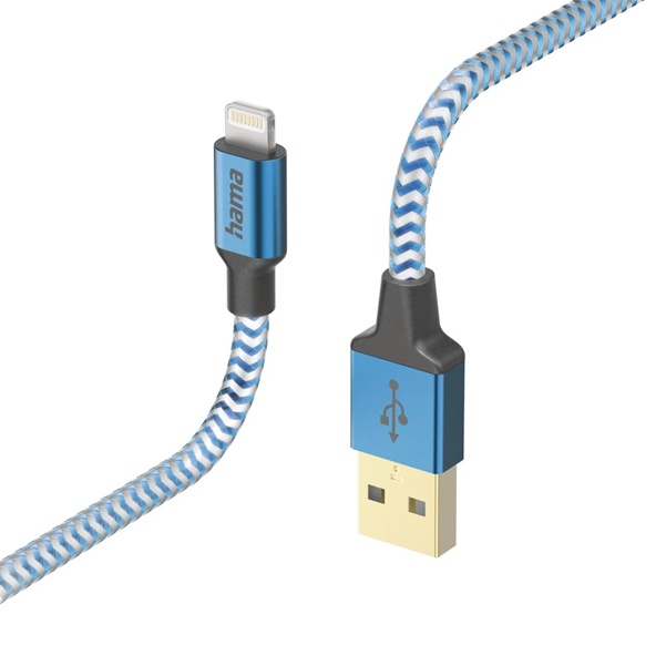 Hama Ladekabel "Reflective", USB-A zu Lightning, 1,5 m, Nylon, Blau