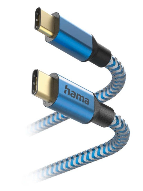 Hama Ladekabel "Reflective", USB-C zu USB-C, 1,5 m, Nylon, Blau
