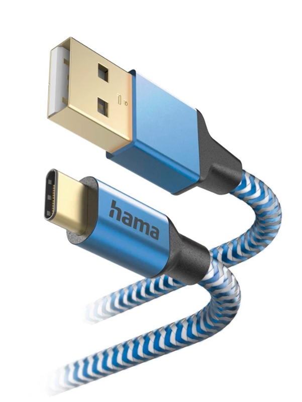 Hama Ladekabel "Reflective", USB-A zu USB-C, 1,5 m, Nylon, Blau