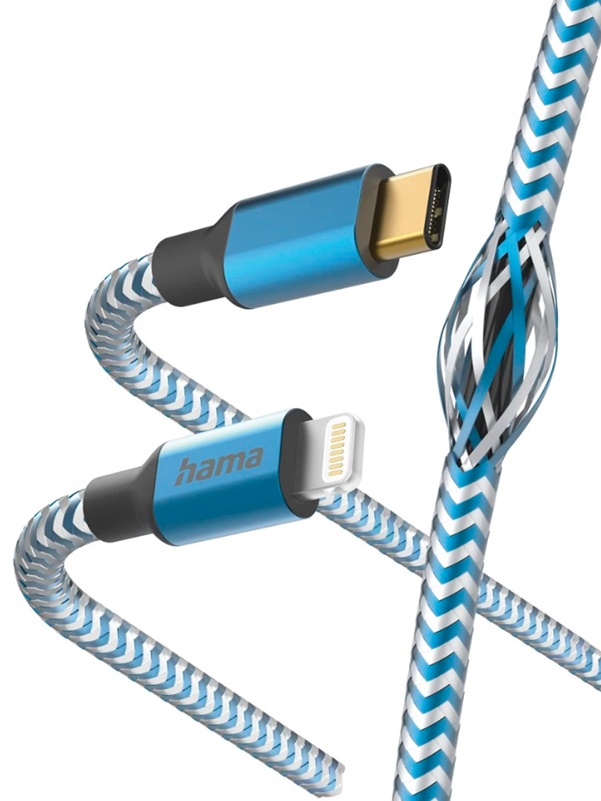 Hama Ladekabel "Reflective", USB-C zu Lightning, 1,5 m, Nylon, Blau