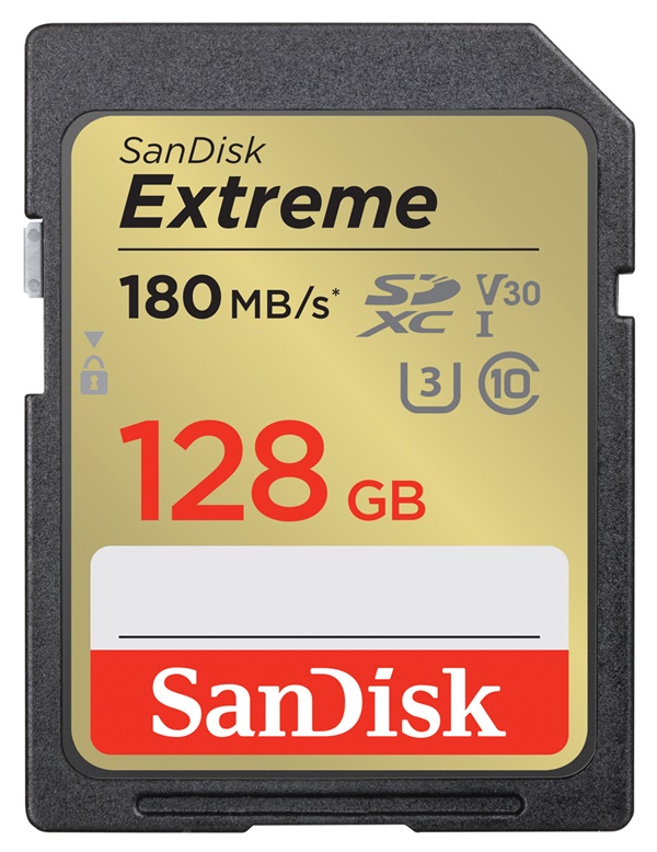 SanDisk 128GB SDXC Extreme 180MB/s V30 UHS-I U3, Class 10