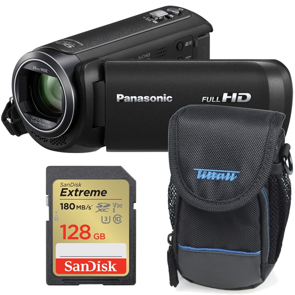 Panasonic HC-V380EG-K Full HD Camcorder Basis-Set inkl. Tasche und 128GB