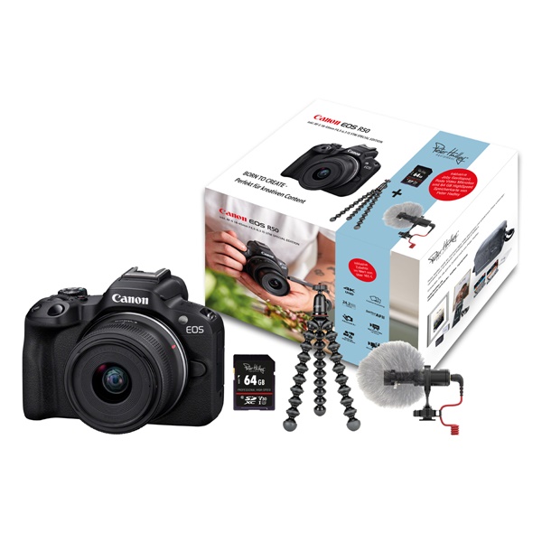 Canon EOS R50 + RF-S 18-45mm/4,5-6,3 IS STM Special Edition + Stativ + Mikro + 64GB | abzgl. 100€ Cashback