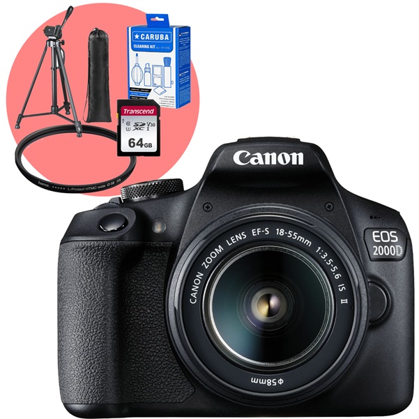 Canon EOS 2000D + EF-S 18-55mm IS II Kit inkl. 64GB, Stativ, Filter & Reinigungsset